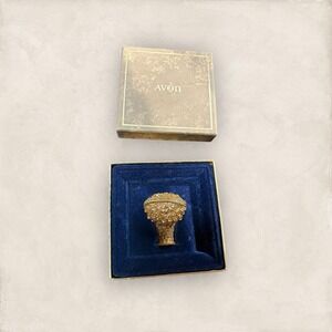 Vintage Avon Flower Basket Brooch Pin Rhinestone Perfume Holder Opens - Read